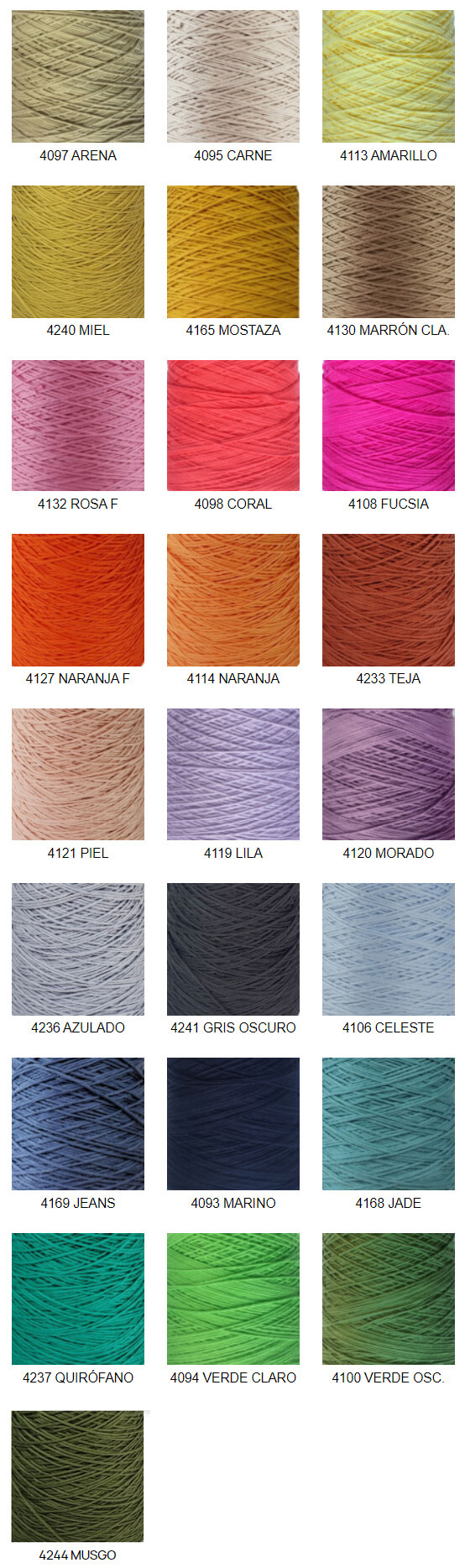 Colores algodón para tejer Hilaturas LM